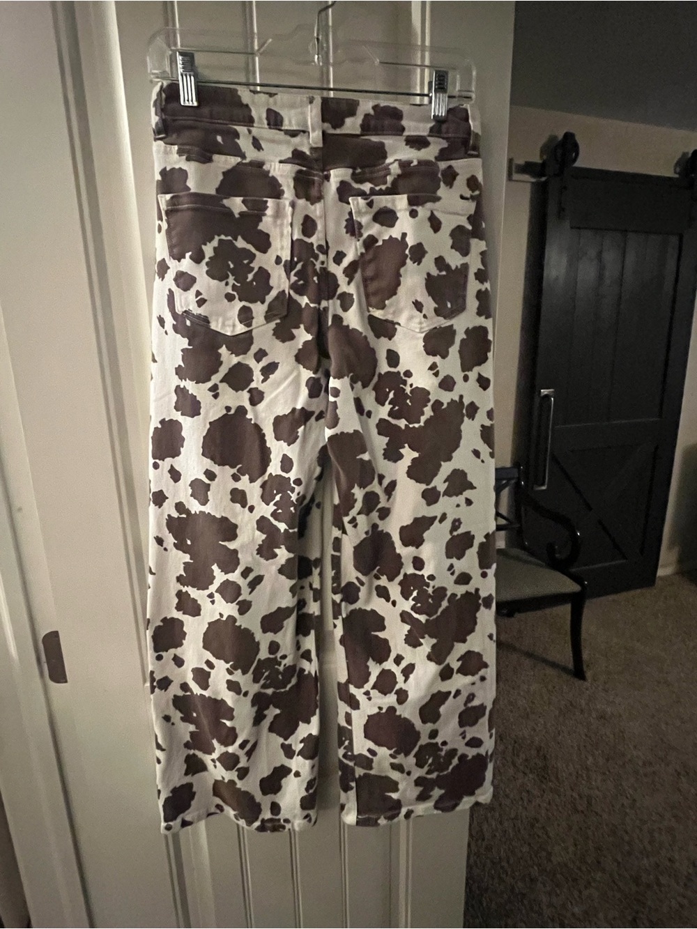 Cali 1850 Los Angeles Cow Print Wide Leg Jean - Brown and White, size 3 - Picture 5 of 11
